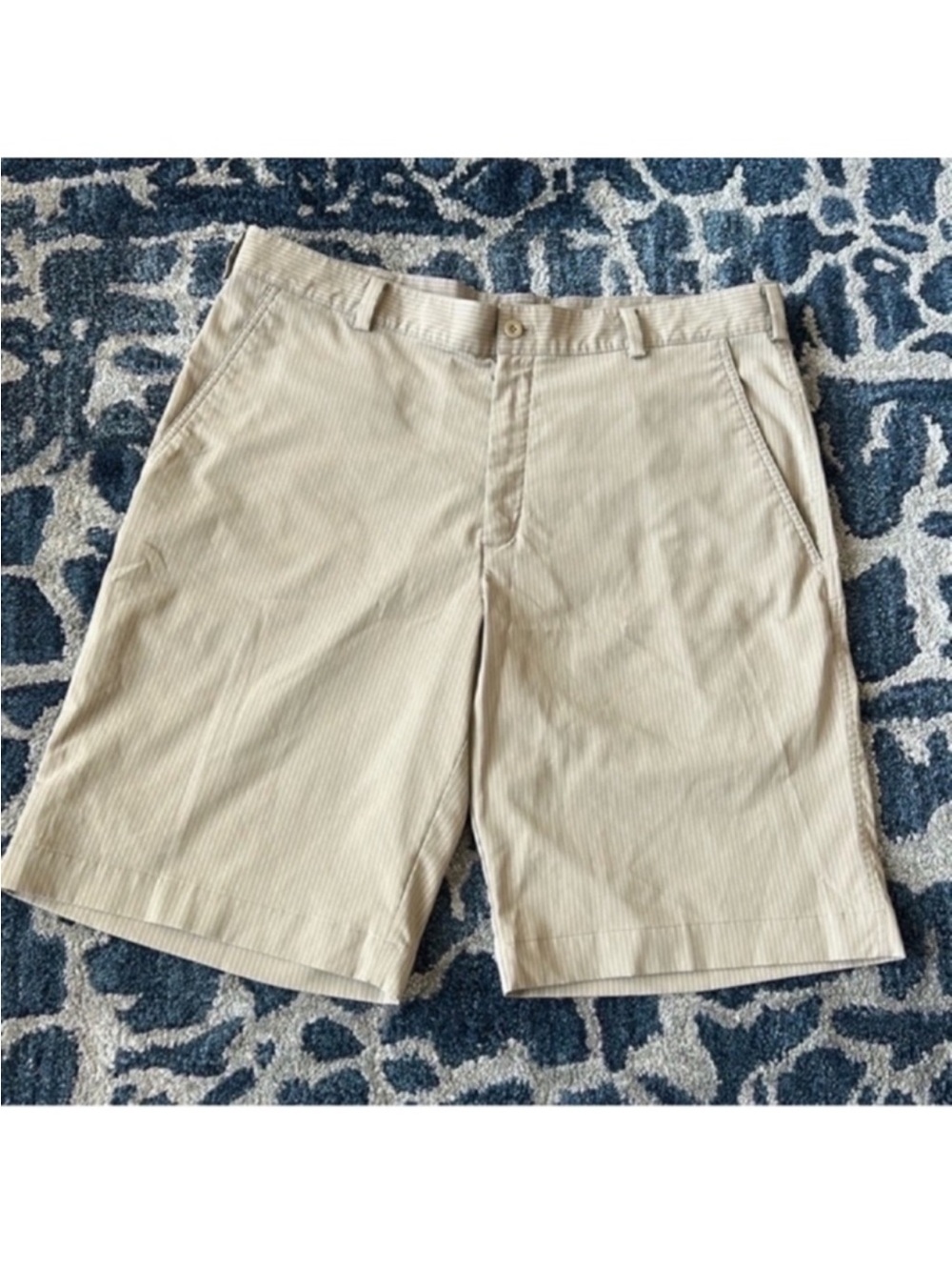 Nike Men’s Dri Fit Nylon Golf Shorts Sz 36 Striped Khaki White Stretchy